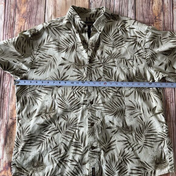 VTG Woolrich Mens XL Button Down Shirt Made In USA sailboats Palm Aloha beige - Picture 7 of 8